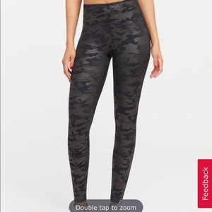SPANX Faux Leather Black Camo Leggings